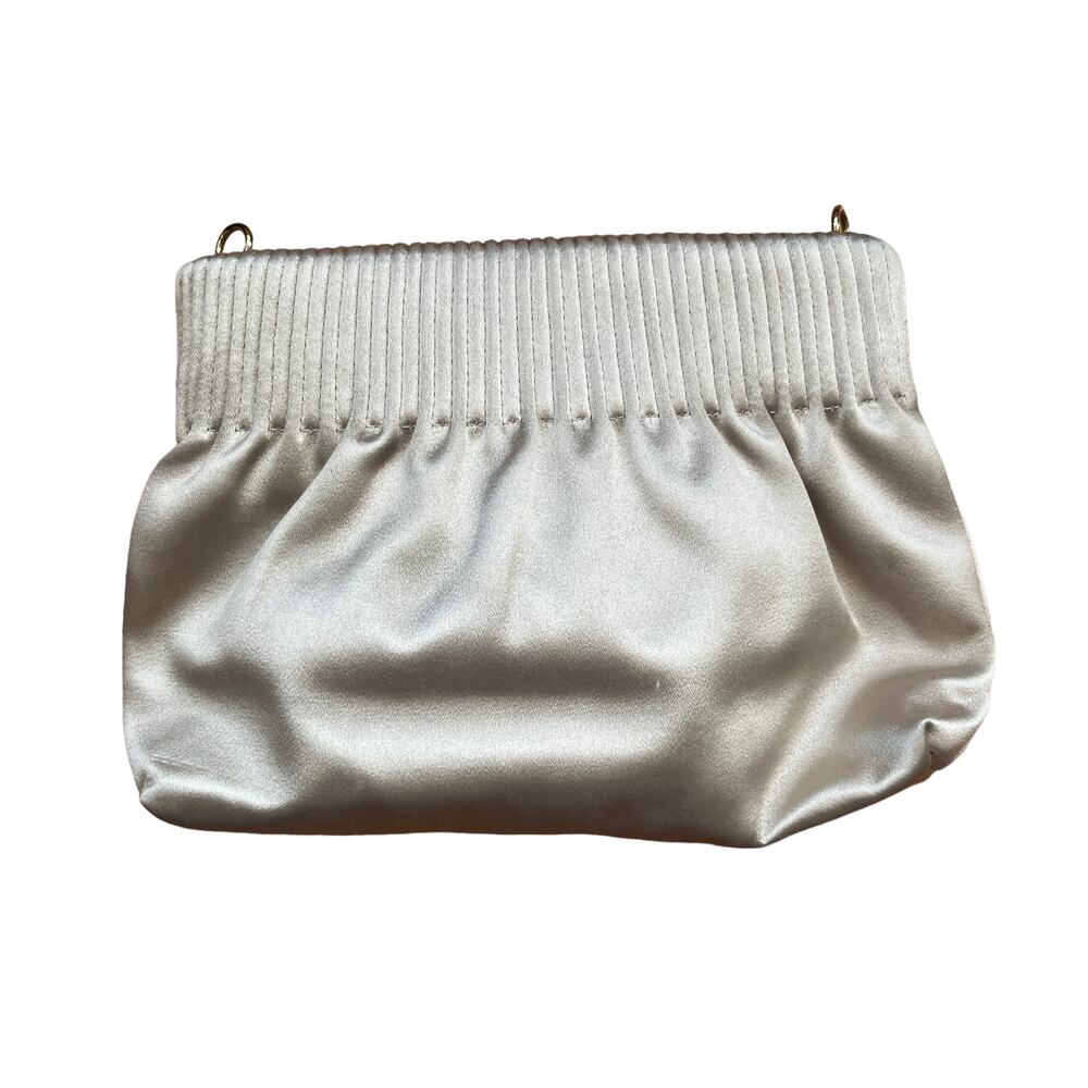 Escada small clutch purse handbag cream satin